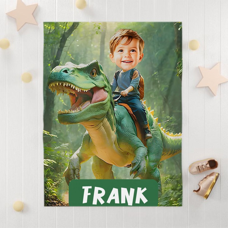 Personalized Dinosaur Blankets Boy Riding Dinosaur Blanket Gift for Kids