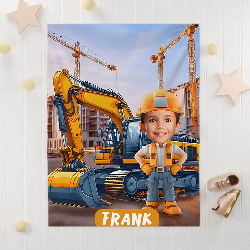 Personalized Excavator Boy Blanket Gift for Kids Birthday Children's Day Gift