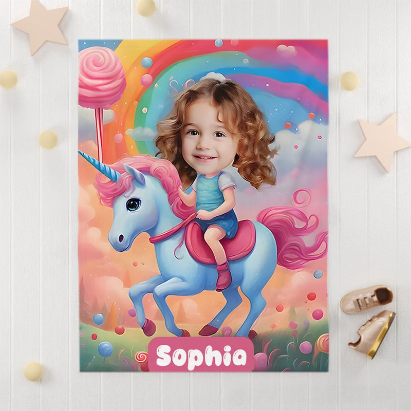 Personalized Rainbow Dream Horse Girl Blanket Gift for Kids
