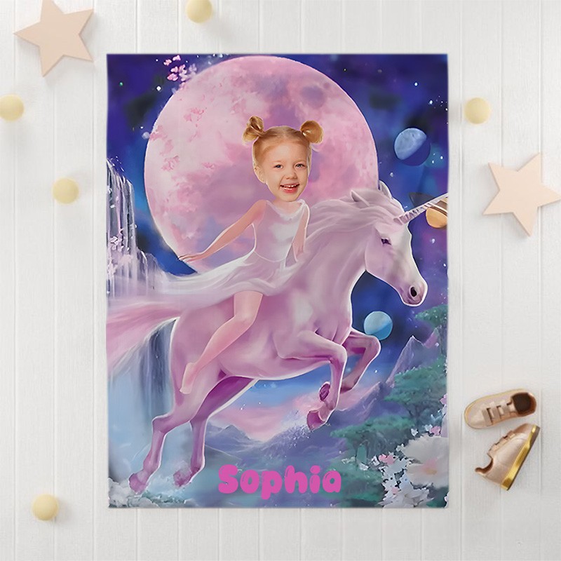 Personalized Pink Dress Princess Ride Dream Horse Blanket Gift for Kids