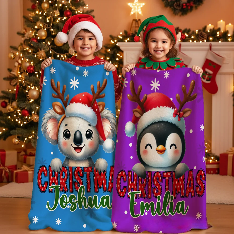 Personalized Santa Hat Deer Dream Horse Cute Animal Soft Throw Blanket with Name Christmas Gift