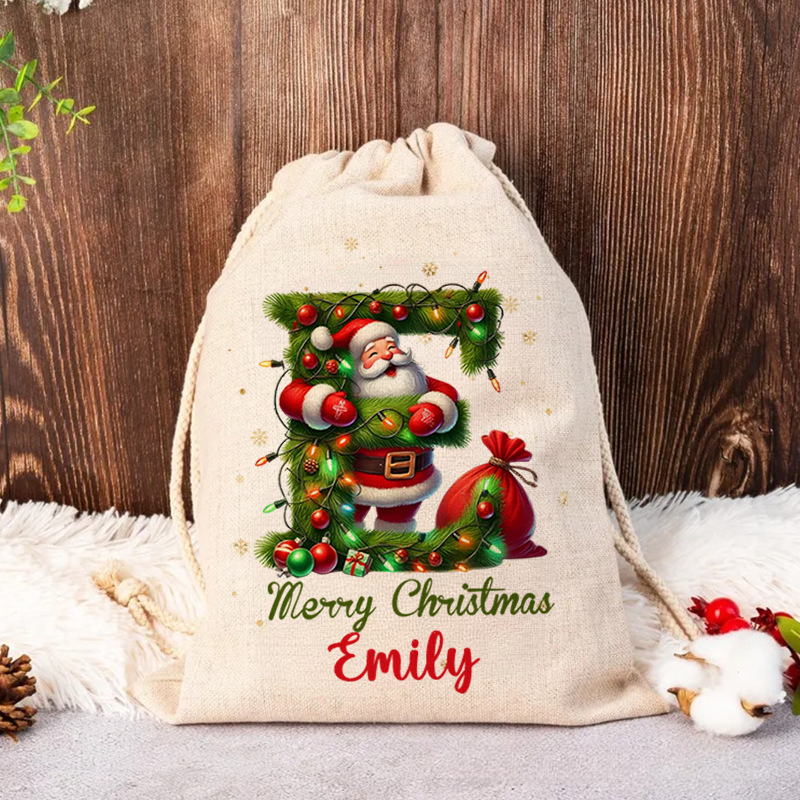 Personalized Santa Claus Woodland Initial Christmas Sack with Name Christmas Decor Gift