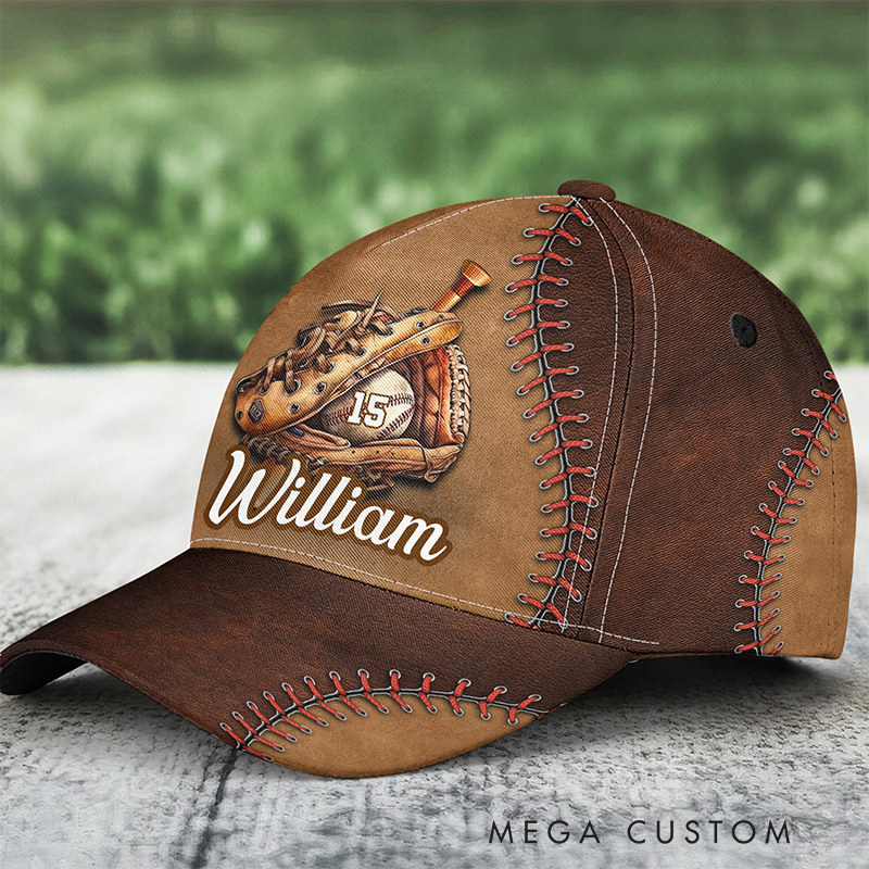 Personalized Baseball Themed Cap with Name and Player Number Customization