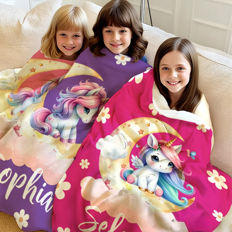 Personalized Dream Horse Dreamy Moon Soft Throw Blanket with Name Home Decor Birthday Baby Shower Gift for Girls