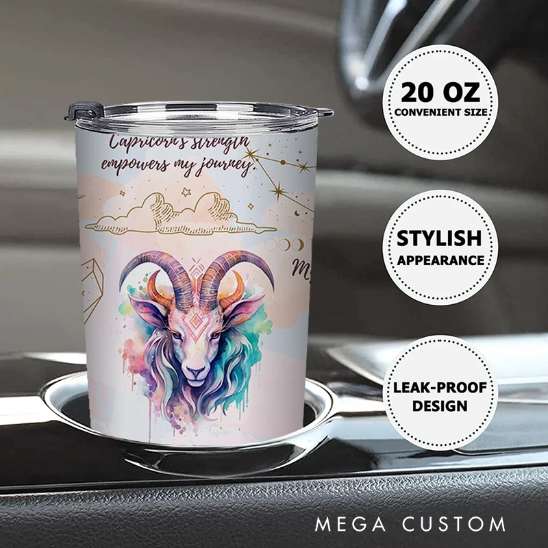 Personalized Zodiac Sign Constellation 20oz Tumbler Affirmation Coffee Cup with Name Birthday Astrology Gift for Family Friend