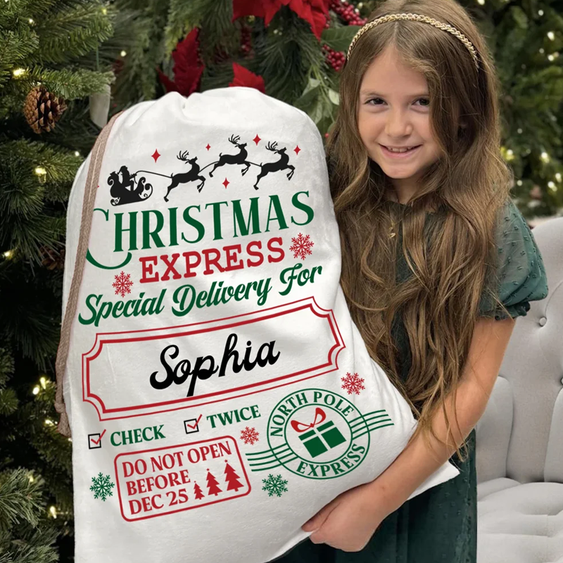 Personalized Christmas Word Cloud Canvas Drawstring Gift Bag with Name Christmas Gift for Friends Family