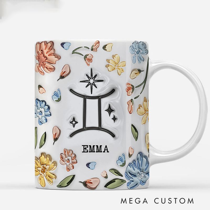 Personalized Zodiac Sign Constellation Colorful Cup Handle Ceramic Coffee Mug with Name Birthday Astrology Gift for Zodiac Lovers