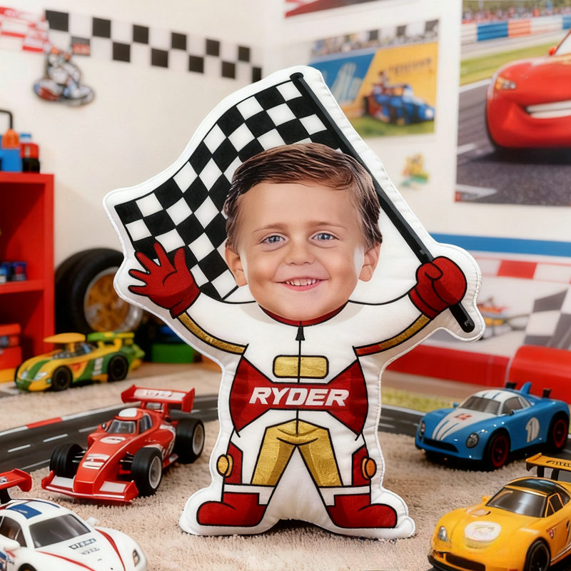Personalized Cute Racer Boy with Name Graphic 3D Print Pillow Christmas Gift for Kids 