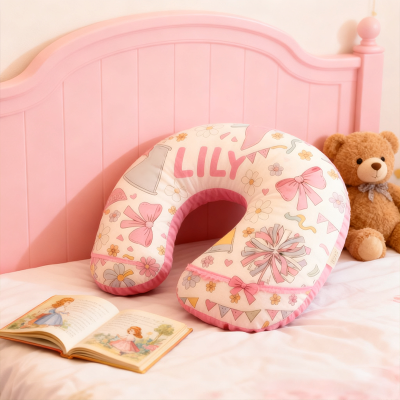 Personalized Cheerleader-Themed U-Shaped Pillow with Custom Name and Cute Design