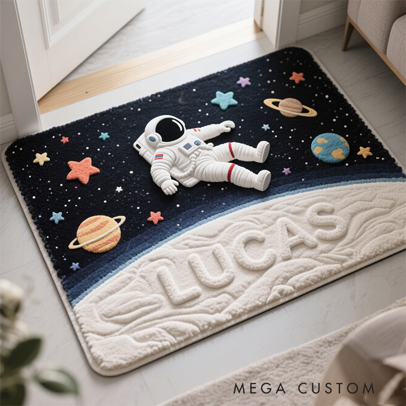 Personalized Cartoon Astronaut with Name Soft Rug Christmas Gift for Kids Rug Birthday Gifts for Kids