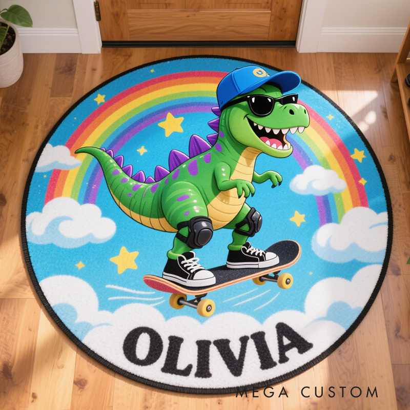Personalized Dinosaur with Name Soft Rug Christmas Gift for Kids Rug Birthday Gifts for Kid