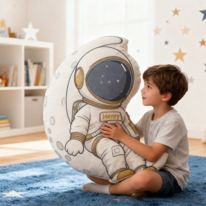 Personalized Astronaut Moon Kid Pillow Custom Name Space Enthusiasts Kid Pillow Gift for Astronomy Lovers