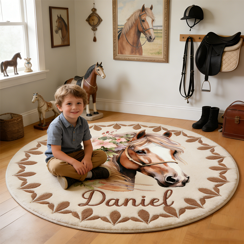 Personalized Horses Floral Flowers Watercolor Doormat Gift for Equestrian Riding Lovers Hourse Lover Gifts