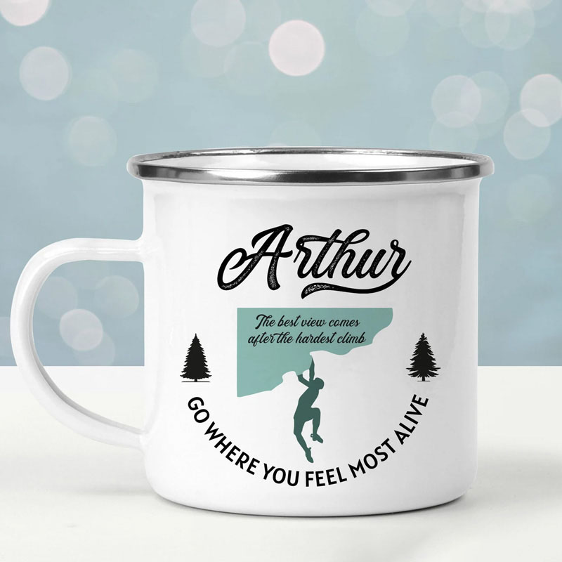 Personalised Climbing Enamel Camp Mug Couple Rock Climbing Present Mountain Climbing Wanker Gift for Climber Outdoor adventure Lover