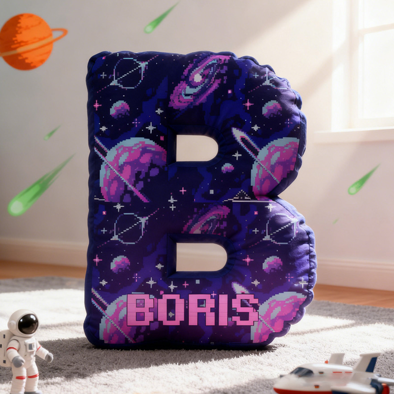 Personalized Space-Themed Custom Initial Pillow Kid Pillow Astronomy Enthusiasts Pillow Geek Nerd Gift