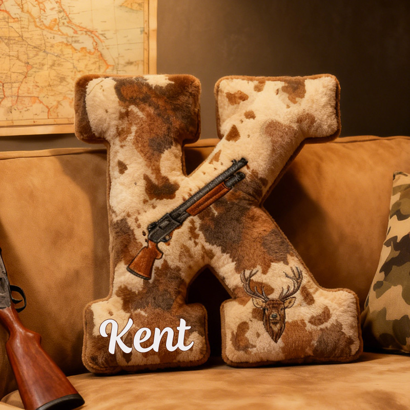 Personalized Hunting Doodle Alphabet Pillow Camo Letters Pillow Hunting Deer Pillow Outdoor Hunting Enthusiasts Gift