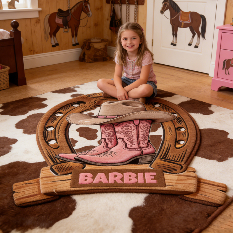 Personalized Pink Cowboy Boots Doormat Gift for Equestrian Riding Lovers Hourse Lover Gifts Birthday Gift for Kids