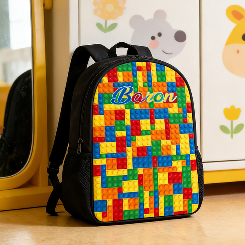 Personalized Building Block Pattern Backpack for Kids Custom Name Backpack Gift for Kid