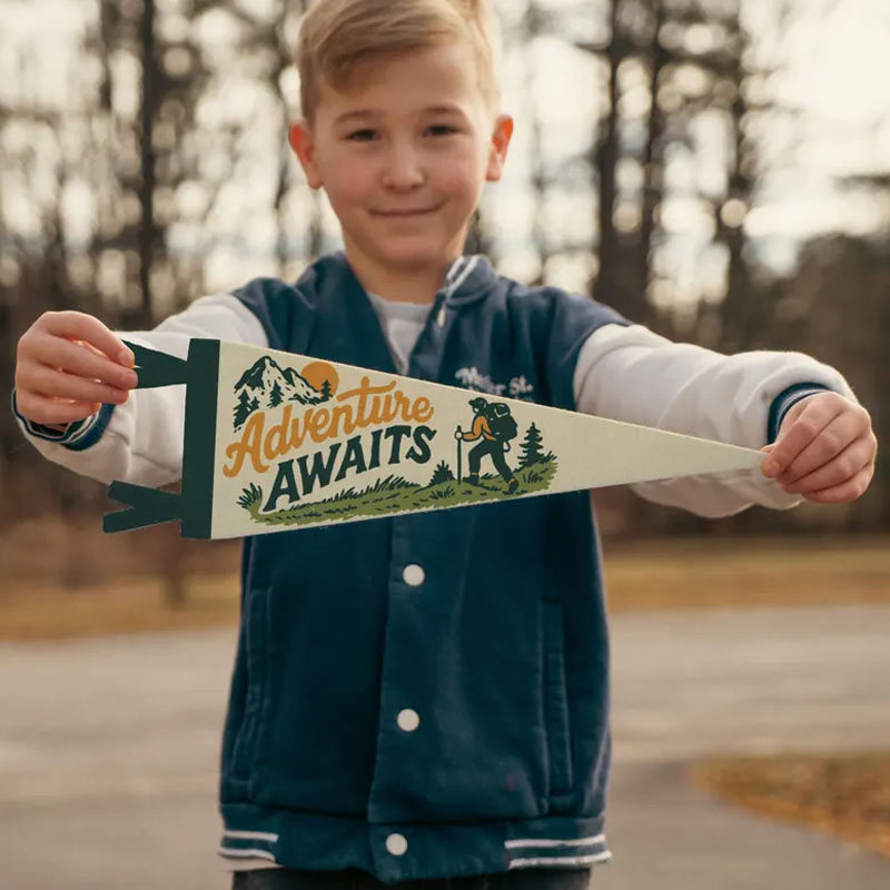 Personalized Adventure Awaits Felt Pennant Natured Theme Wall Decor Hiking Camp Banner Wanderer Sign Outdoor Lover Gift Inspirational Travel Art