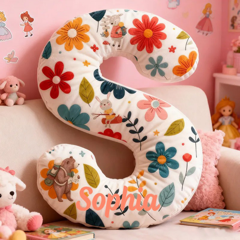 Personalized Floral Woodland Custom Initial Pillow Custom Outdoor Nature Kid Pillow Outdoor Camping Gift for Kid