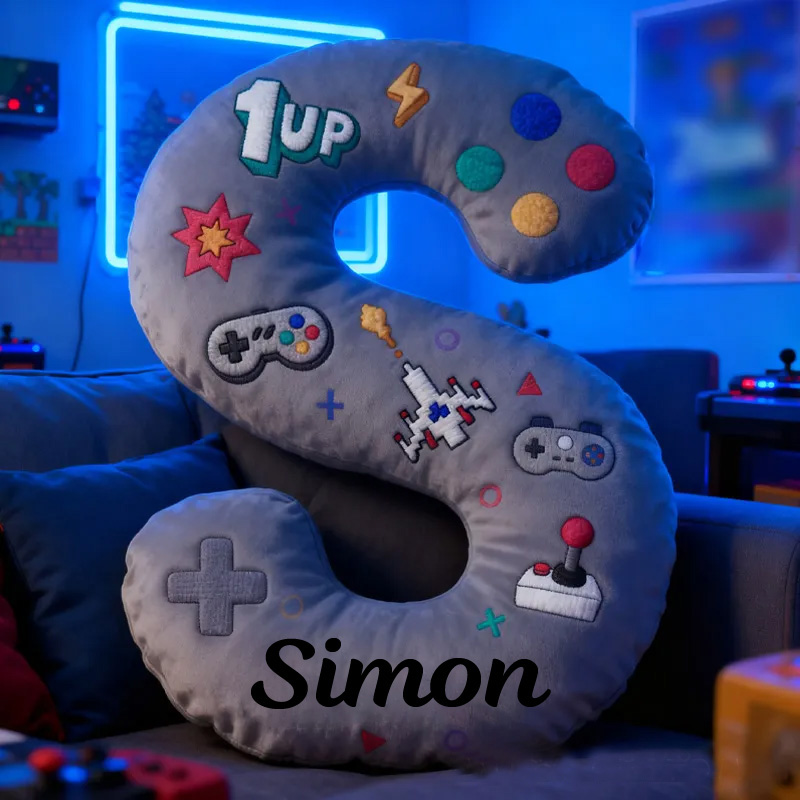 Personalized Gamer Themed Letter Pillow Game Controller Letter Pillow Retro Gamer Gifts for Kid Game Geek Lover