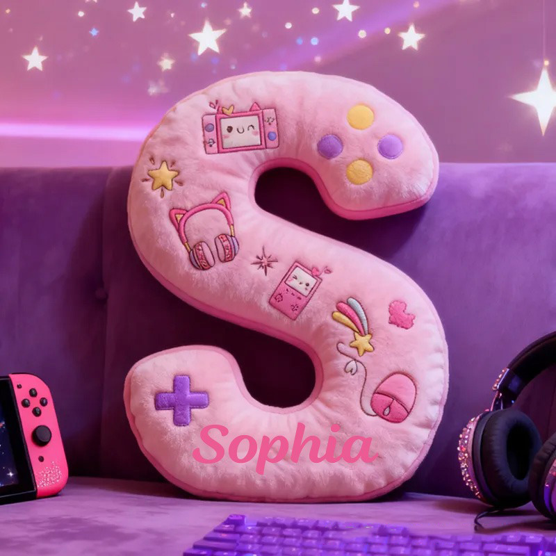 Personalized Gamer Themed Pillow Gamer Girl Pillow Game Controller Letter Pillow Gamer Gifts for Her Geek Lover