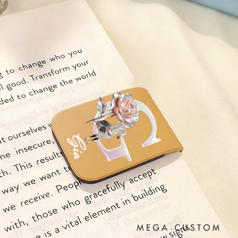Personalized Horse and Birth Flower PU Leather Magnetic Bookmark Clip with Name Daily Use Birthday Gift for Book Lovers Riding Lovers Equestrian Lovers