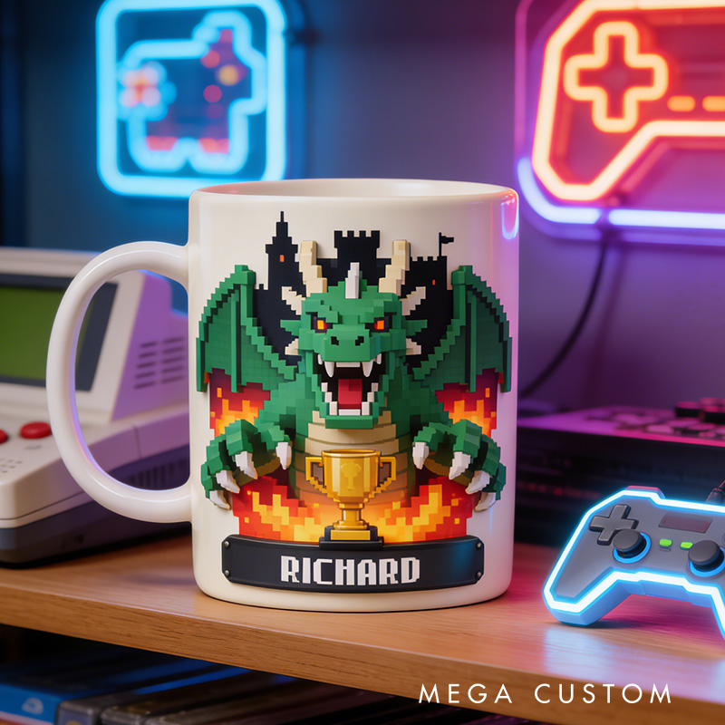 Personalized 2D Flat Dragon And Hero RPG Mug Gamer Mug Player Controller Video Game Mug Gamer Gift Coffee Mug