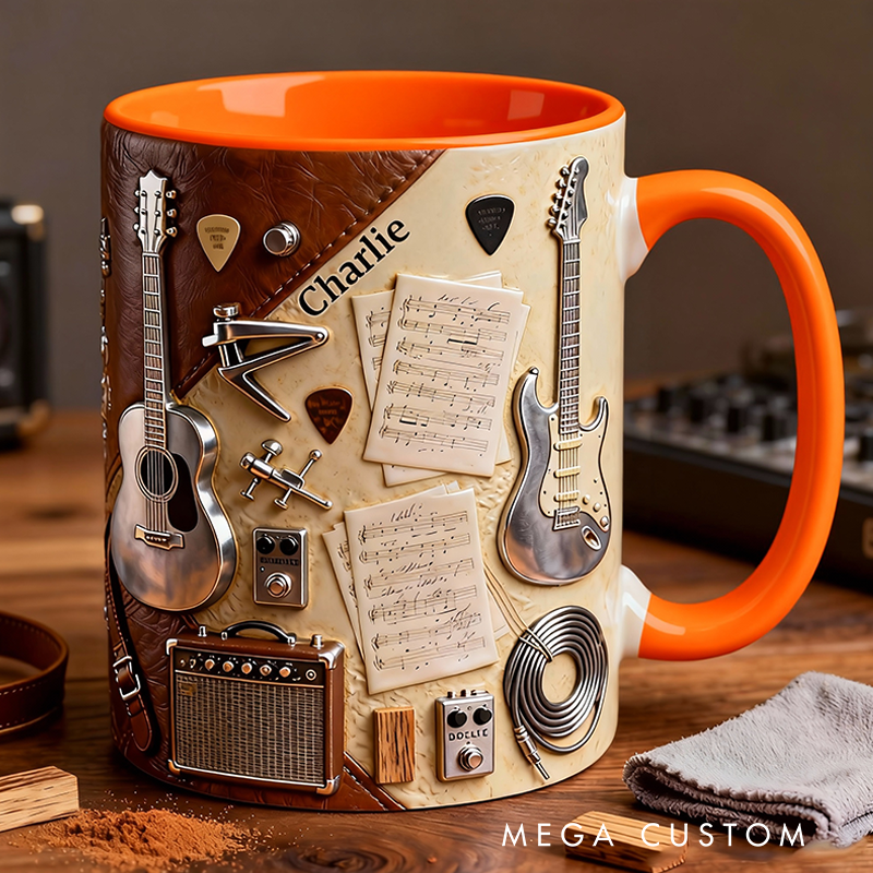Personalized Name Stereoscopic Guitar Accent Mug Custom Guitar Themed Mug for Music Lovers