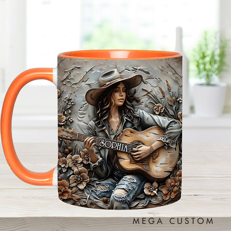 Personalized Name Girl Guitar Accent Mug Custom Guitar Themed Mug for Music Lovers