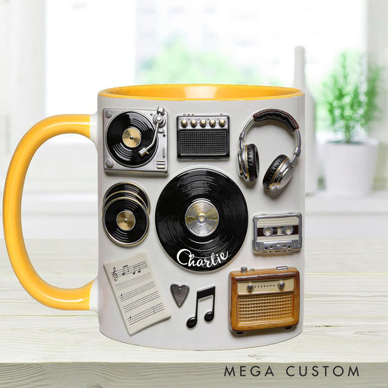 Personalized 2D Flat Love Vinyl Accent Mug Custom Vinyl Records Themed Mug for Music Lovers