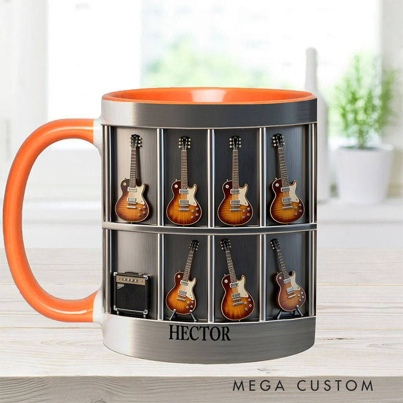 Personalized 2D Flat Guitar Collection Accent Mug Custom Guitarist Themed Mug for Music Lovers