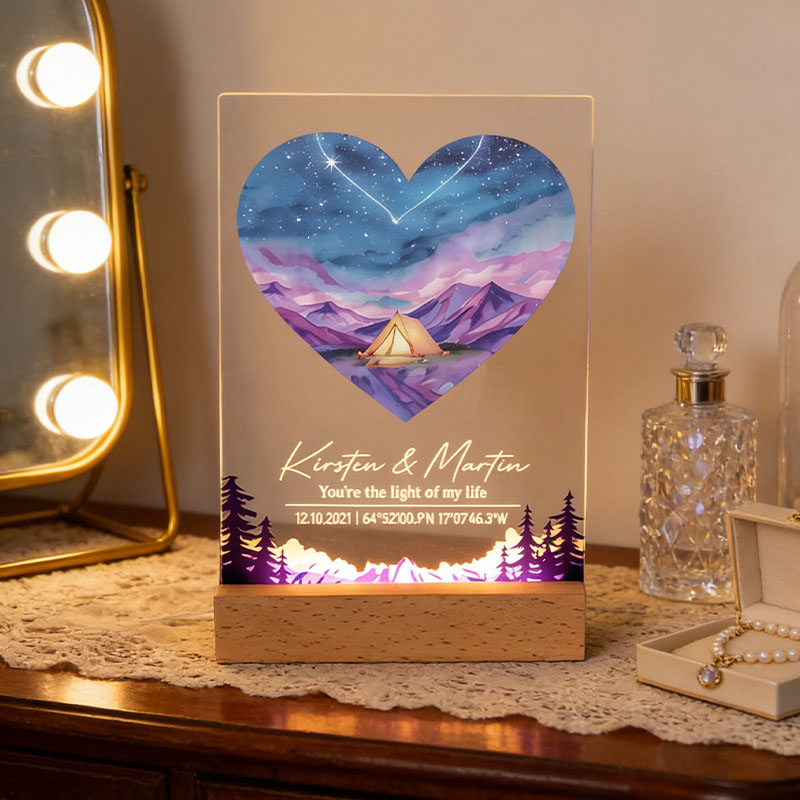 Personalized Romantic Camping LED Night Light Outdoor Adventure Lover Night Light Valentine's Day Gift for Couple