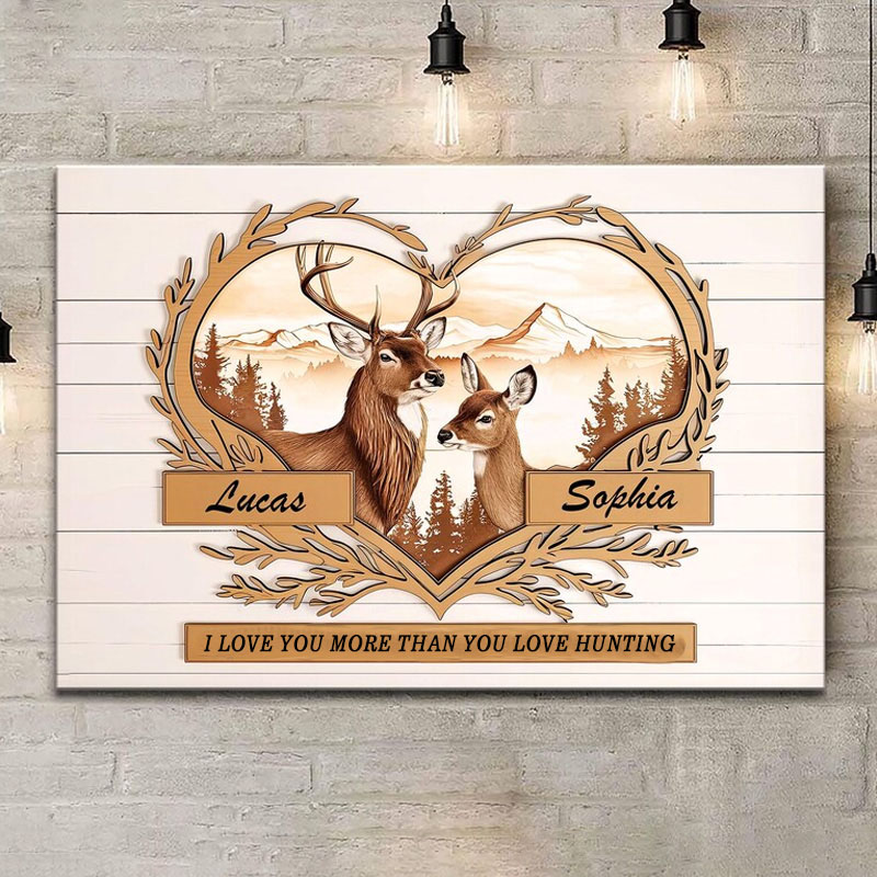 Personalized Deer Hunting Couple Wall Art Prints Custom Names Wall Hunting Lover Anniversary Gift
