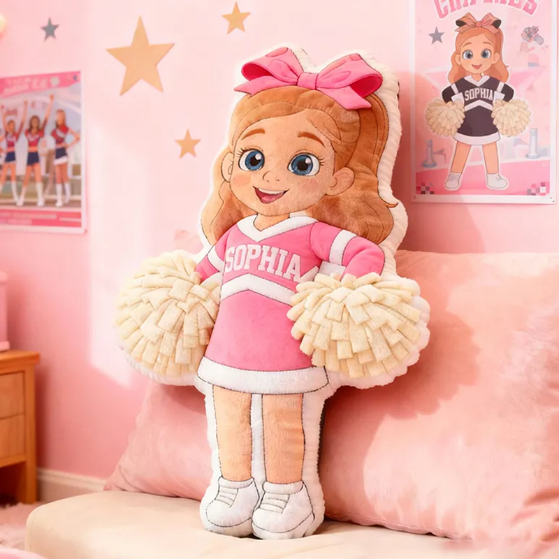 Personalized Cute Cheerleader Pillow with Custom Name for Girls and Cheer Squad Members