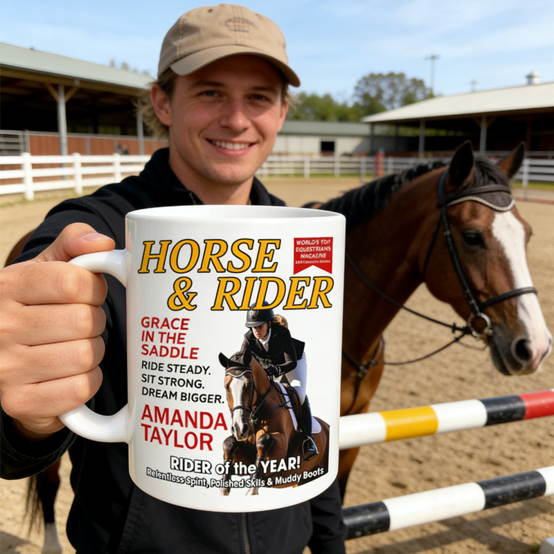 Personalized Photo Horse And Rider Magazine Mug Gift for Equestrian Riding Lovers Hourse Lover Gifts