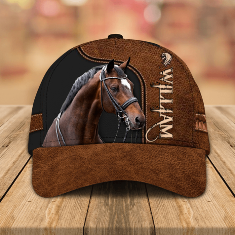 Personalized 3D Print Love Horse Breeds Custom Name Leather Pattern Classic Baseball Cap 
