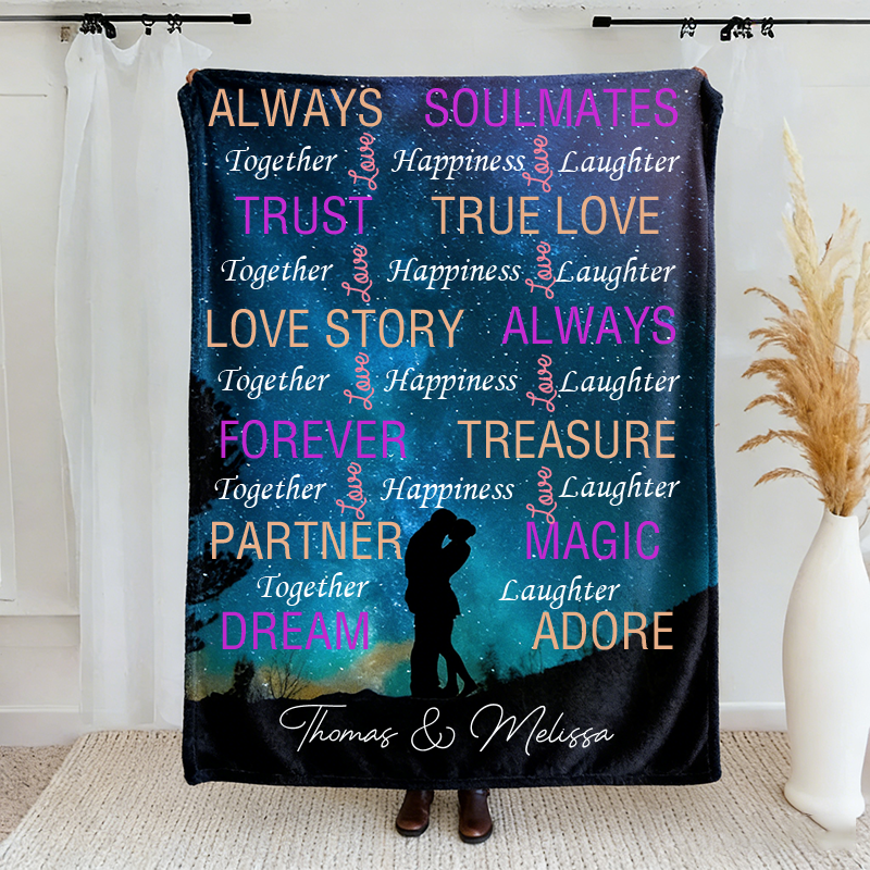 Personalized Couple Starry Sky Silhouette Blanket Valentine's Day Gift for Couple Cloud Word Blanket Love Story Blanket For Her
