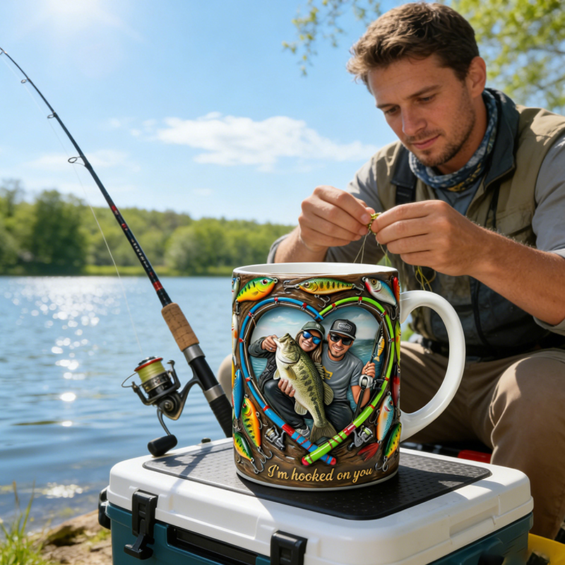 Personalized "I'm Hooked On You" Fishing Mug Custom Photo Gift for Angler Couples