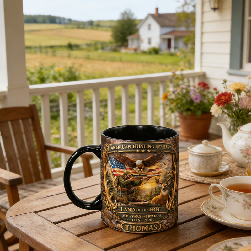 Personalized 250 Years Freedom American Hunting Mug Custom Name Patriotic Gift for Hunters