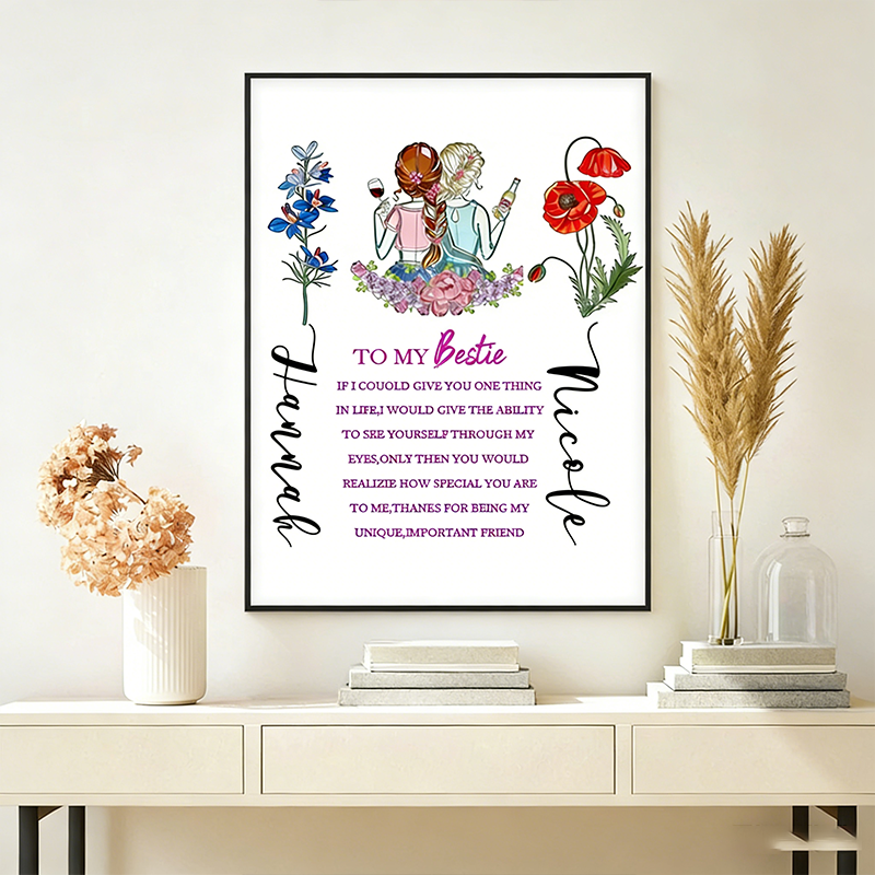 Personalized Bestie Birthday Gift Soul Sister Gift For Her Personalised Wall Art BFF Illustration Friends Picture Bestie Quote Portrait