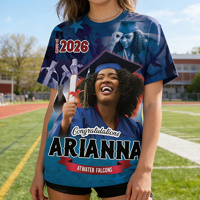 Personalized Senior Class 2026 Shirt Custom Graduate Photo and Name Over Print Celebration Keepsake Tee