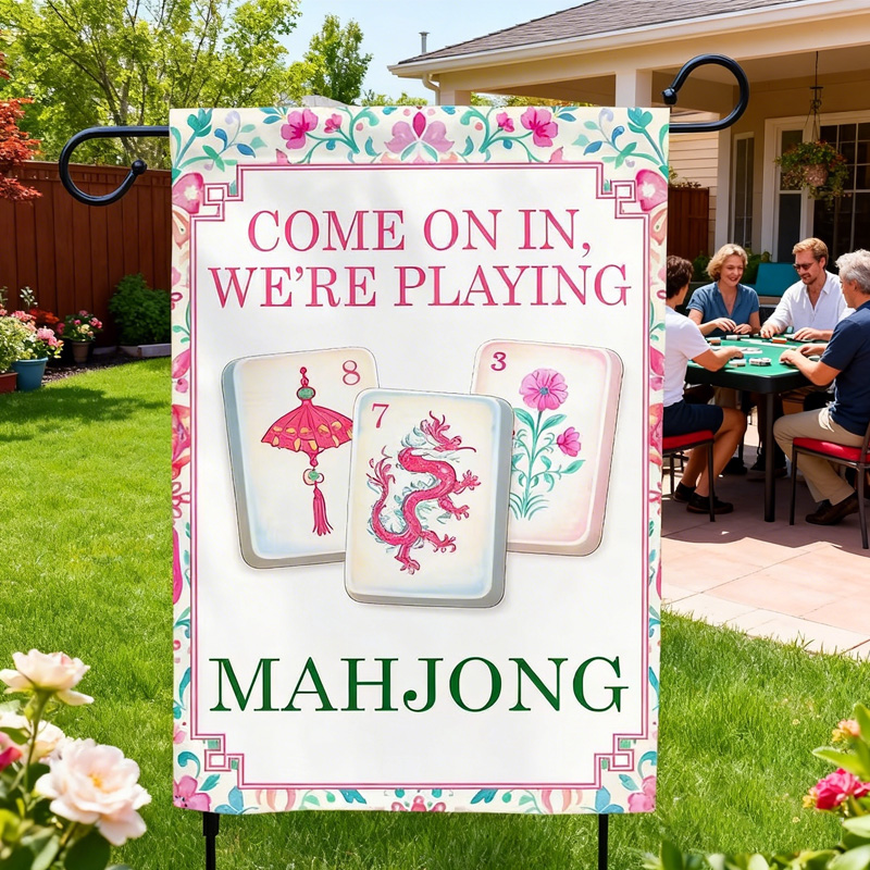 Mahjong Welcome Garden Flag Game Night Decor Double Sided Yard Banner Cocktail Game Night Patio Decor Come On In We’re Playing Mahjong Flag