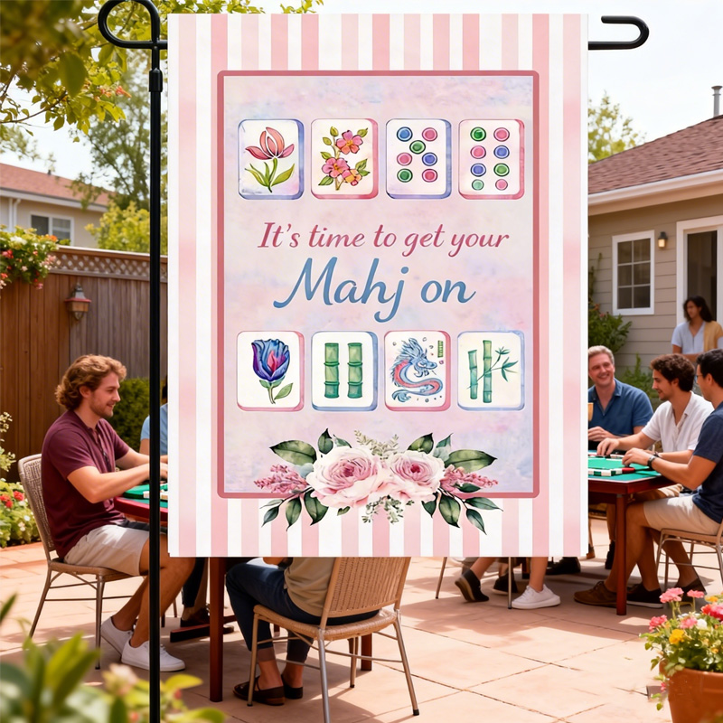 Mahjong Front Pink & Blue Door Welcome Flag Mahjong Game Night Decoration Garden Flag It’s Mahjong Time Garden Flag Mahjong Lover Gift Game Night