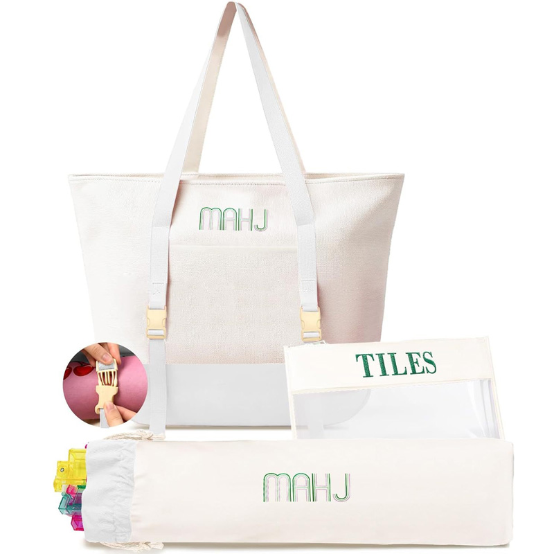 3 Pcs Empty Mahjong Tile Bags with Zipper Set Mahjong Canvas Carrying Tote PVC Bag Nylon Pouch for Women Mahjong Lover Gifts