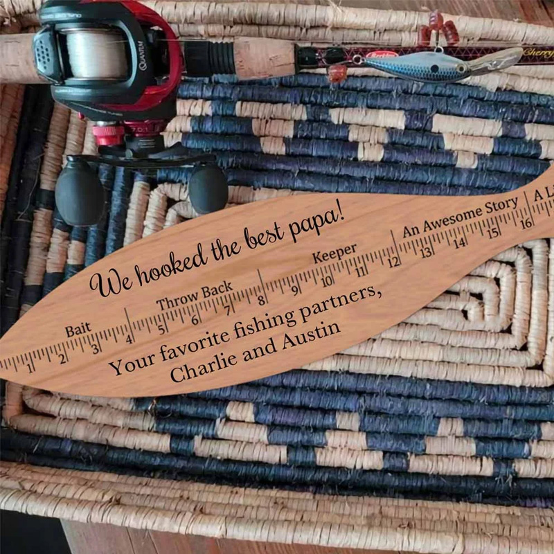 Personalized Wooden We Hooked the Best Papa Fish Style Ruler with Text Birthday Father's Day for Dad