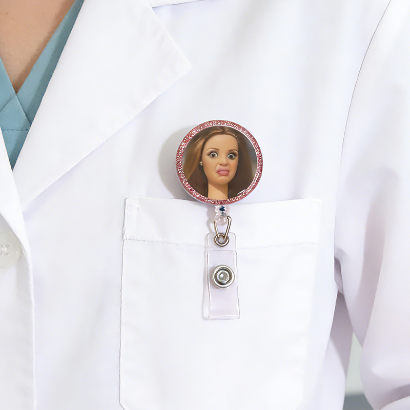 Personalized Funny Face Badge Reel Cringe Doll Badge Reel Funny Nurse Gift Retractable ID Clip for Work