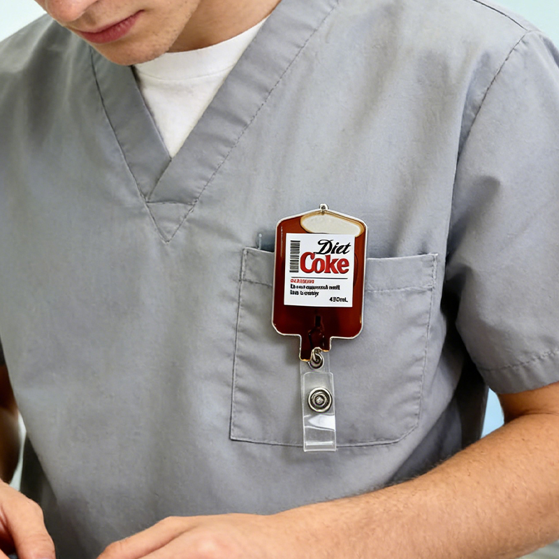 Personalized Diet Coke IV Bag Badge Reel Do Not Approach Until Bag Is Empty Badge Reel Medical ID Holder for Nurses
