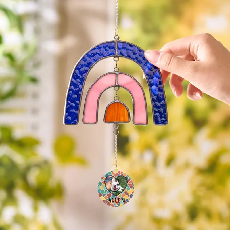 Personalized Rainbow Bridge Stained Glass Sun Catcher Custom Photo Pet Loss Gift Pet Memorial Ornament Dog Mom Gift Pet Grave Markers