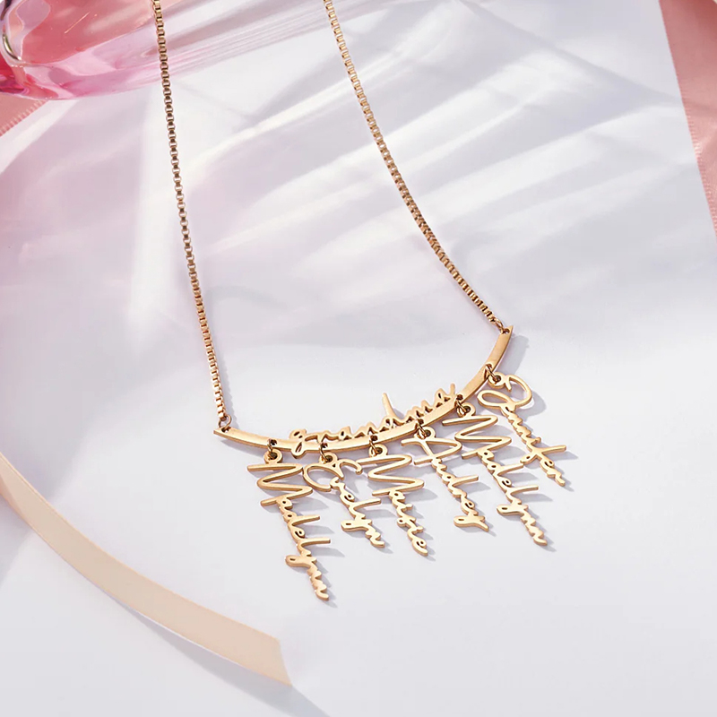 Personalized Names Hanging Family Necklace with 1-7 Names Pendants Birthday Mother's Day Gift for Mother Grandmother